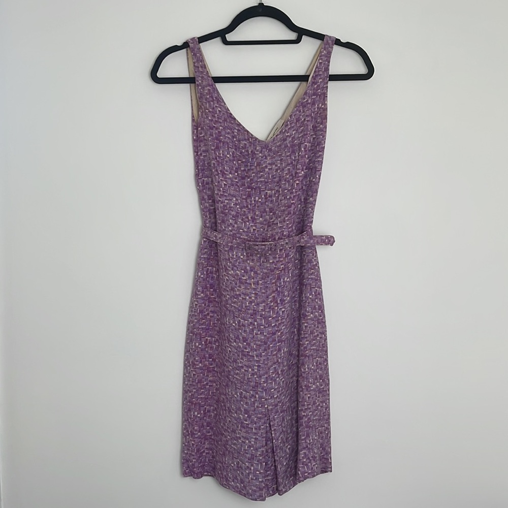 Marc Jacobs mini purple and ivory geometric sheath dress with belt size 6 - Picture 7 of 10
